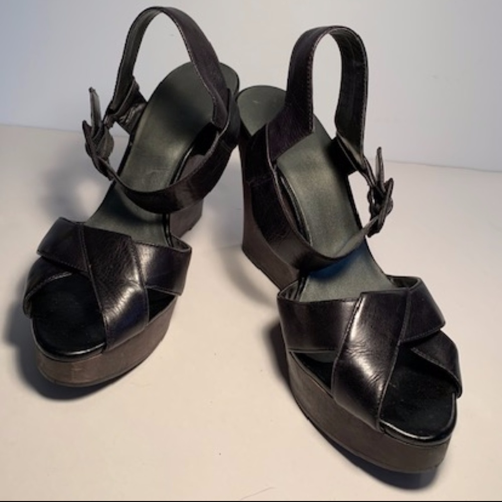 Nine West Black Sandals with Wood Wedges